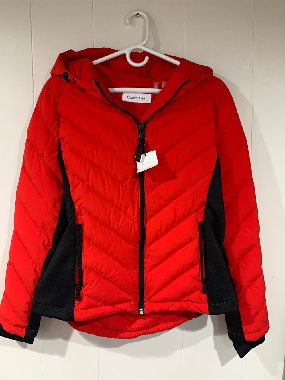 Calvin Klein Red and Black Hooded Puffer Jacket - Kids